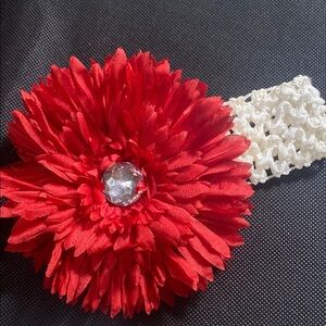 Infant Red Flower Headband with Gem Center